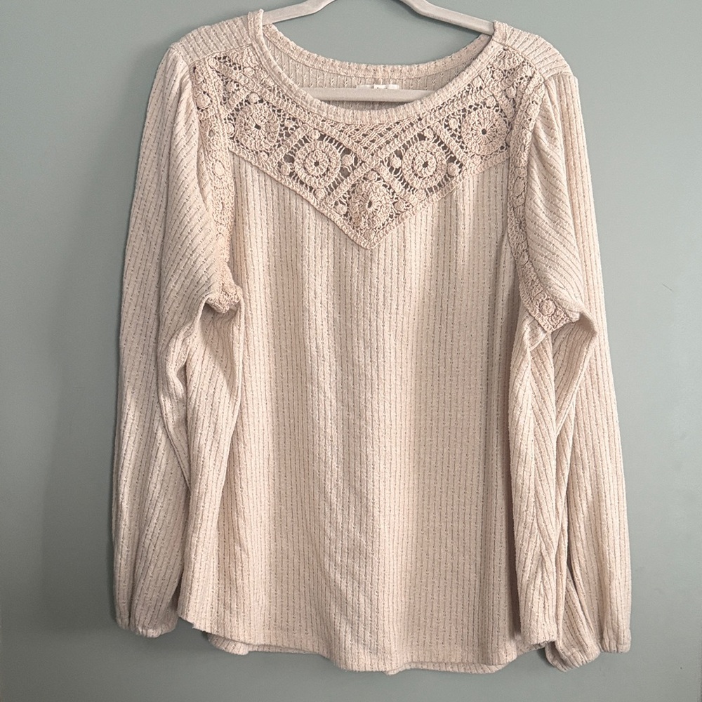 Maurices Cream Textured Blouse with Crochet Accent